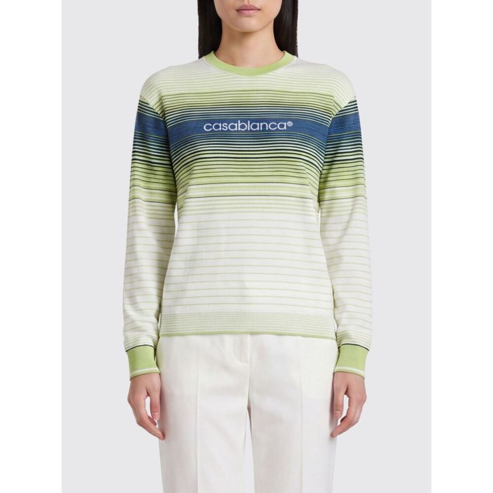 Casablanca Women Casablanca Striped Pima Cotton Long-Sleeved T-Shirt With Logo